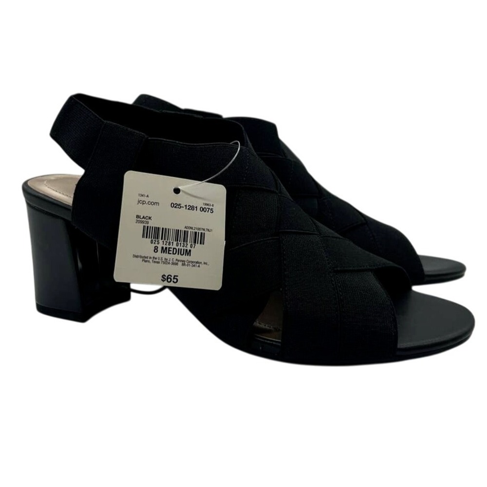 NWT East 5th Needmore Black Size 8M Slip On Block Heel Peep Toe Sandals - Picture 5 of 11